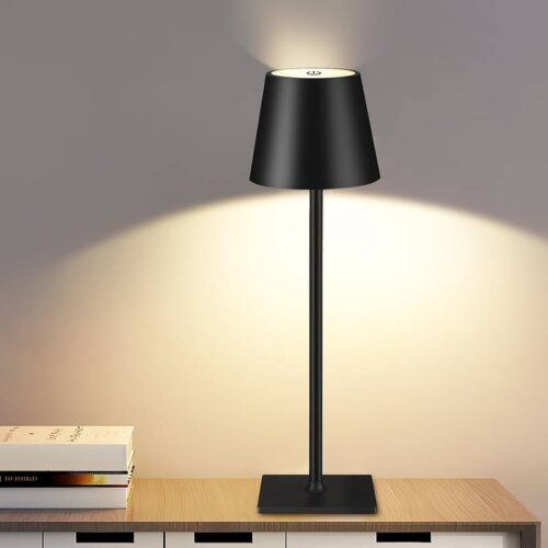 LED asztali lámpa, kültéri – beltéri, vezeték nélküli, érintéssel, 38 cm, fekete - 1