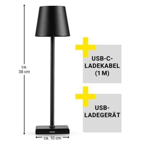 LED asztali lámpa, kültéri – beltéri, vezeték nélküli, érintéssel, 38 cm, fekete - 3
