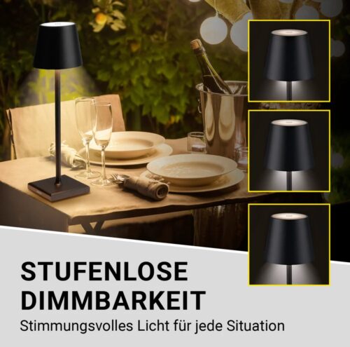 LED asztali lámpa, kültéri – beltéri, vezeték nélküli, érintéssel, 38 cm, fekete - 4
