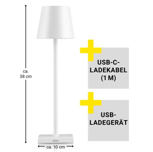 LED asztali lámpa, kültéri – beltéri, vezeték nélküli, érintéssel, 38 cm, fehér - 2